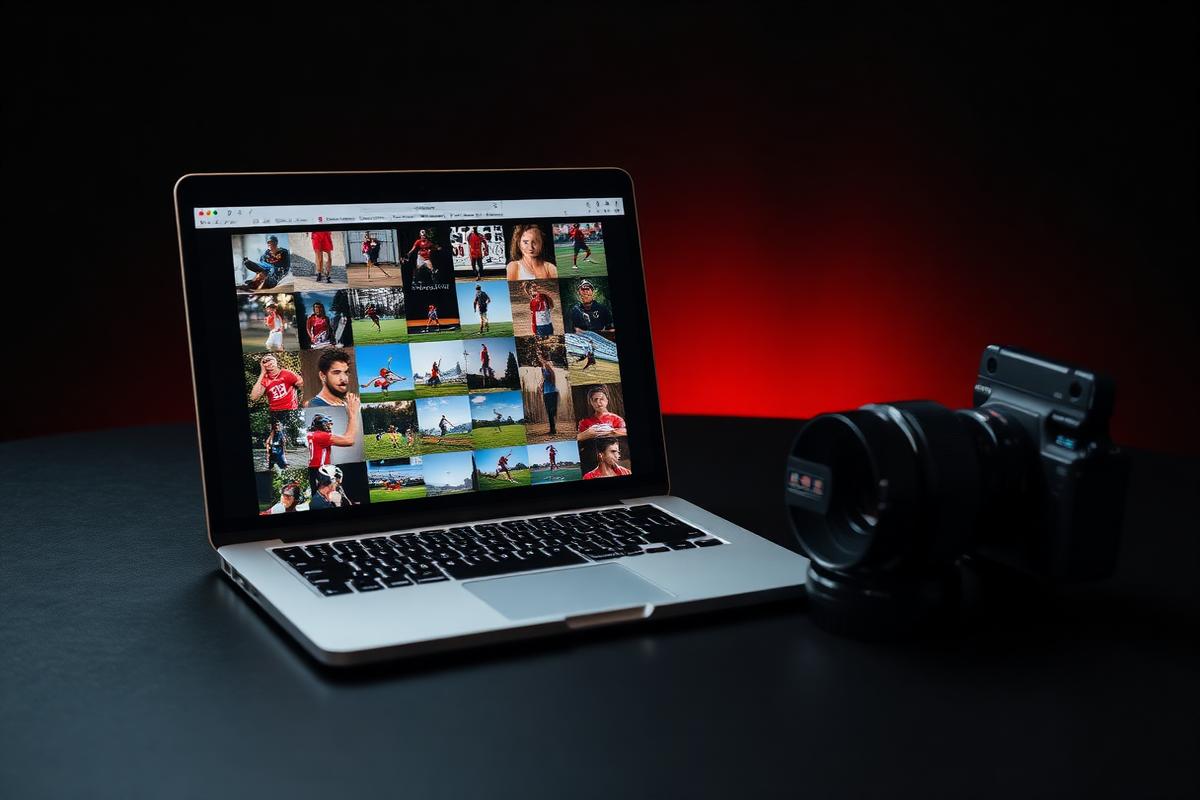Galeria de fotos esportivas em um notebook